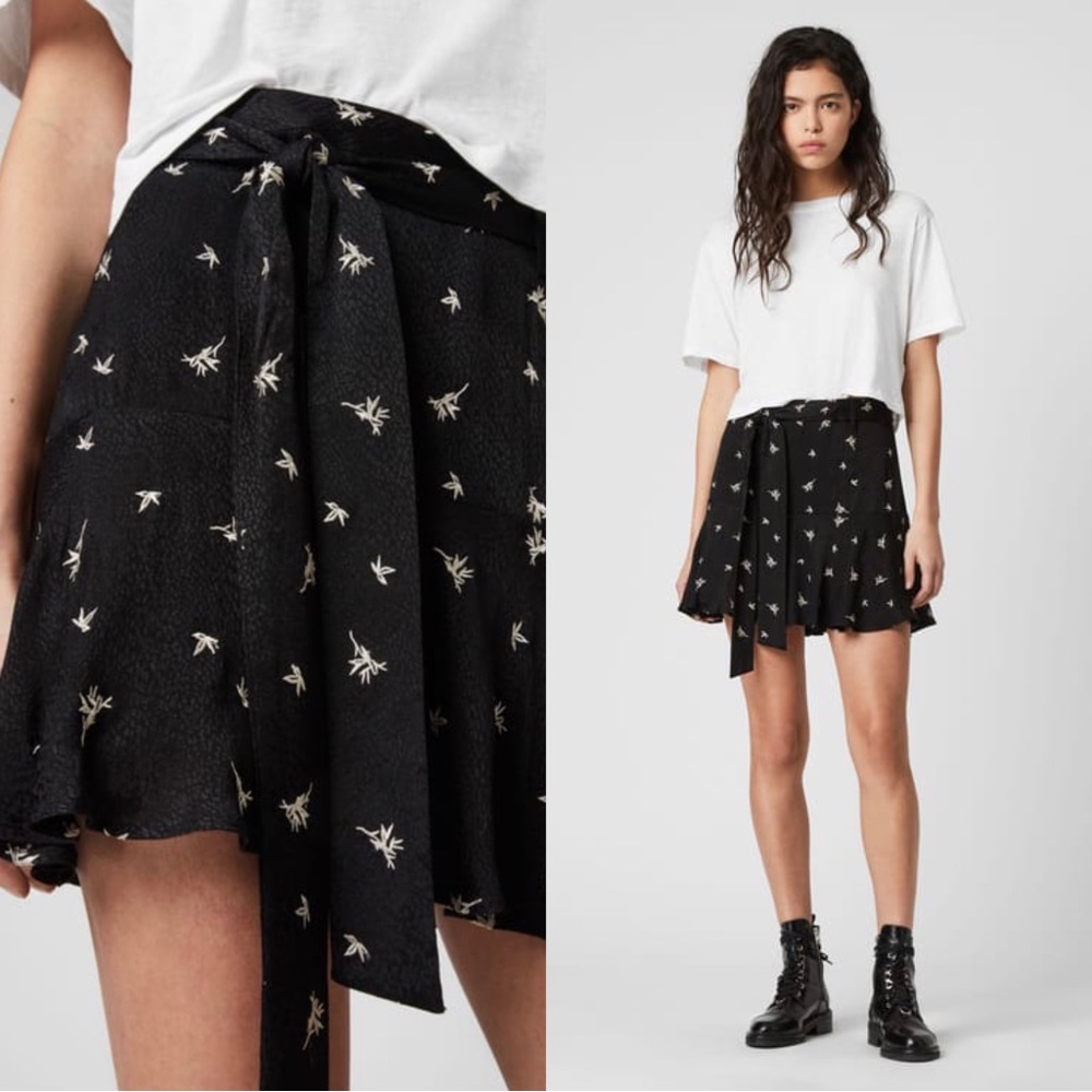 All Saints Frida Bamboo Mini Skirt with hidden Short Size Medium Like New